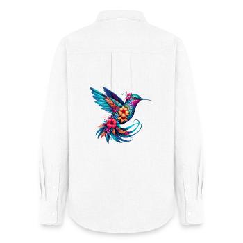 Colibri décoré de fleurs - Chemise Oxford Femme - blanc - Dos - AI Model Female 172 light (172cm)