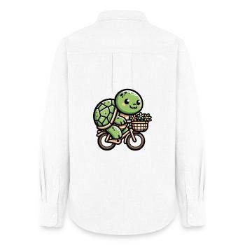 Cute Turtle Bicycle Design - Women's Oxford Shirt - white - Back - AI Model Female 172 light (172cm)
