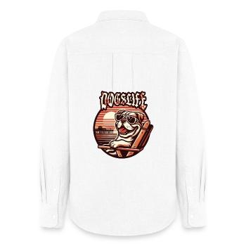 T-Shirt Usedom pour chien – Ostsee Streetwear Design - Chemise Oxford Femme - blanc - Dos - AI Model Female 172 light (172cm)