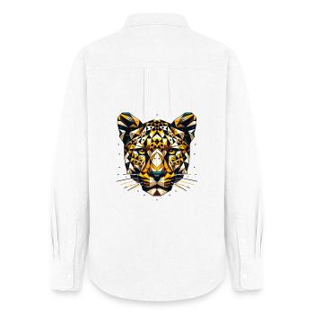 geometrischer Leoparden Kopf- Polygonen Motiv - Frauen Oxford Hemd - Weiß - Hinten - AI Model Female 172 light (172cm)