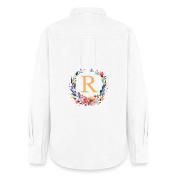 R Monogram, Flower Wreath, Personalizable - Women's Oxford Shirt - white - Back - AI Model Female 172 light (172cm)