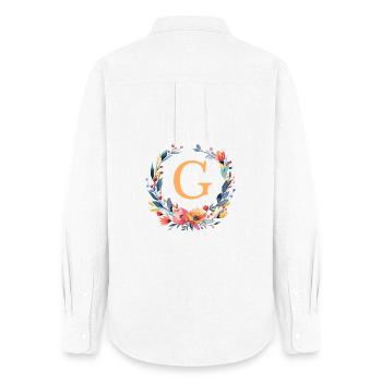 G Monogram, Couronne de fleurs, Personnalisable - Chemise Oxford Femme - blanc - Dos - AI Model Female 172 light (172cm)