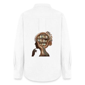 Tête de livres Illustration Pensée Connaissance - Chemise Oxford Femme - blanc - Dos - AI Model Female 172 light (172cm)