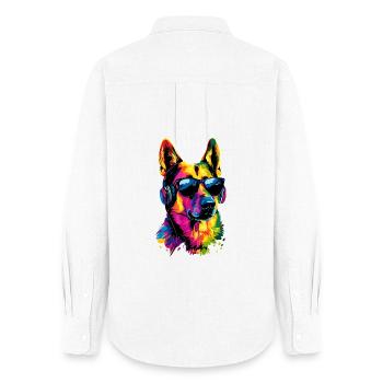 German Shepherd Bright Colors Pop Art Dog Shepherd Dogs - Women's Oxford Shirt - white - Back - AI Model Female 172 light (172cm)