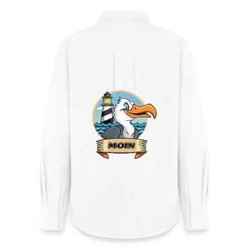 Moin -Möve mit Leuchtturm - Frauen Oxford Hemd - Weiß - Hinten - AI Model Female 172 light (172cm)