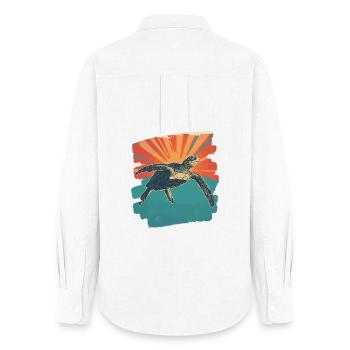 Sea Turtle Retro - Women's Oxford Shirt - white - Back - AI Model Female 172 light (172cm)