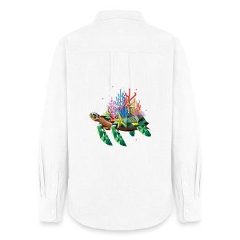 Colorful Exotic Water Turtle with Coral - Women's Oxford Shirt - white - Back - AI Model Female 172 light (172cm)