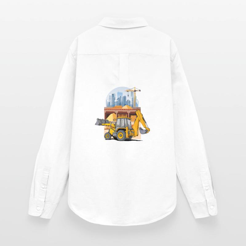 Backhoe Loader, Tractor Loader on Construction Site Women's Oxford Shirt