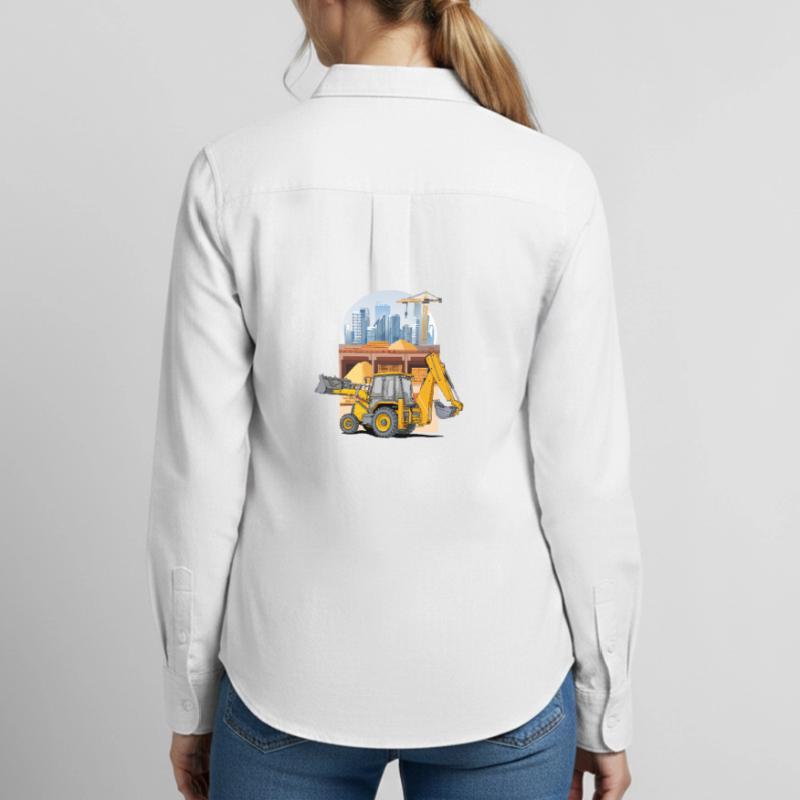 Backhoe Loader, Tractor Loader on Construction Site Women's Oxford Shirt