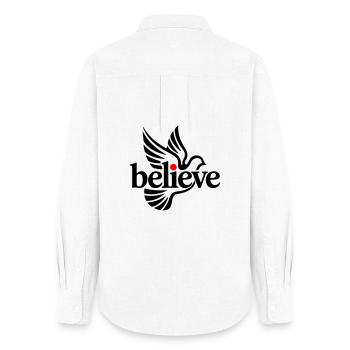 Croire pigeon - Chemise Oxford Femme - blanc - Dos - AI Model Female 172 light (172cm)
