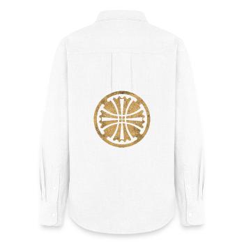 Croix de Canterbury dans un cercle doré - Chemise Oxford Femme - blanc - Dos - AI Model Female 172 light (172cm)