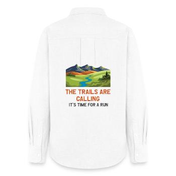 079The Trails Are Calling - It's Time For a Run - Women's Oxford Shirt - white - Back - AI Model Female 172 light (172cm)