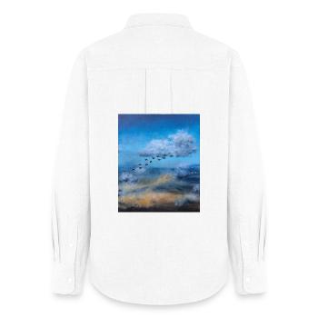 Birds in Flight Over a Cloudy Sky - Women's Oxford Shirt - white - Back - AI Model Female 172 light (172cm)