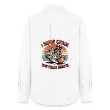 Chat du Chaos et Snacks - Chemise Oxford Femme - blanc - Dos - AI Model Female 172 light (172cm)