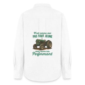 The Farmer's Gift | Humor Antique Tractor - Women's Oxford Shirt - white - Back - AI Model Female 172 light (172cm)