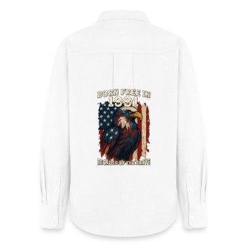 Né libre en 1991 - 34 ans de patriotisme pur - Chemise Oxford Femme - blanc - Dos - AI Model Female 172 light (172cm)