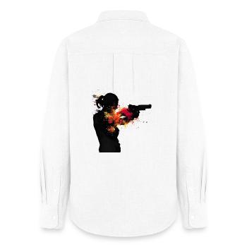 Abstrakte Woman mit Pistol in Farbexplosion, Sport - Frauen Oxford Hemd - Weiß - Hinten - AI Model Female 172 light (172cm)