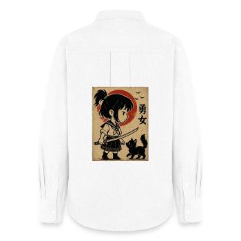 Brave girl with katana and cat - Women's Oxford Shirt - white - Back - AI Model Female 172 light (172cm)