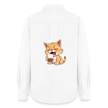Katze_noch_nicht_wach - Frauen Oxford Hemd - Weiß - Hinten - AI Model Female 172 light (172cm)