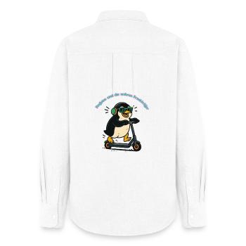 Frackpinguin auf Scooter - Frauen Oxford Hemd - Weiß - Hinten - AI Model Female 172 light (172cm)
