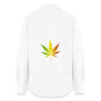 Rasta Gradient Cannabisblatt - Frauen Oxford Hemd - Weiß - Hinten - AI Model Female 172 light (172cm)