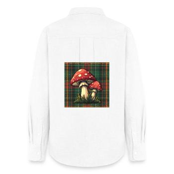 Aventure aux champignons à carreaux - Chemise Oxford Femme - blanc - Dos - AI Model Female 172 light (172cm)