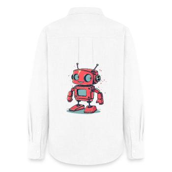 Autocollant de dessin animé de robot rétro - Chemise Oxford Femme - blanc - Dos - AI Model Female 172 light (172cm)
