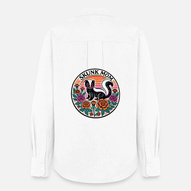 Skunk Mom Blumen Patch - Frauen Oxford Hemd - Weiß