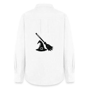 Chapeau de sorcière et silhouette de balai - Chemise Oxford Femme - blanc - Dos - AI Model Female 172 light (172cm)