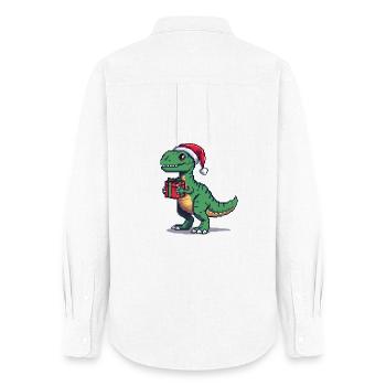 Vélociraptor 8 bits Pixel Noël - Chemise Oxford Femme - blanc - Dos - AI Model Female 172 light (172cm)