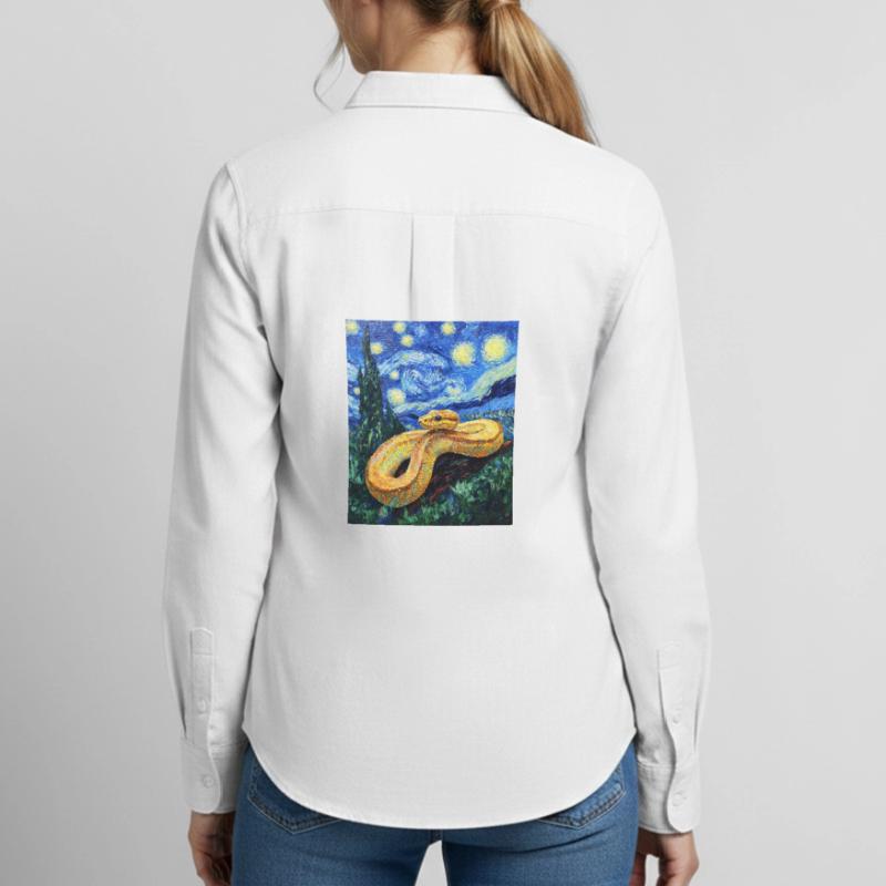 Snake Python Van Gogh Style Starry Night Women's Oxford Shirt