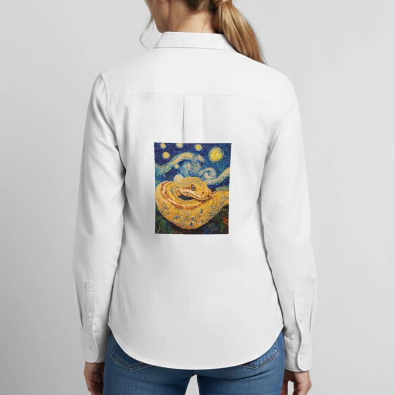 Snake Python Van Gogh Style Starry Night Women's Oxford Shirt