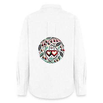 Cercle de cœur avec vignes de cerisier - Chemise Oxford Femme - blanc - Dos - AI Model Female 172 light (172cm)