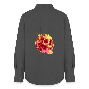 Disco Totenkopf Mosaik Neon - Frauen Oxford Hemd - Anthrazit - Hinten - AI Model Female 172 light (172cm)