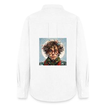 Christmas Magic Portrait with Red Glasses - Women's Oxford Shirt - white - Back - AI Model Female 172 light (172cm)