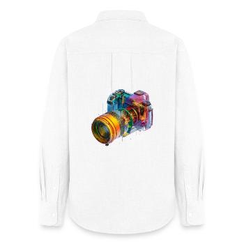 Regenbogenkamera als CAD-Design in Farbexplosion - Frauen Oxford Hemd - Weiß - Hinten - AI Model Female 172 light (172cm)
