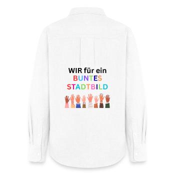 Nous voulons un paysage urbain coloré. Nation haute en couleur - Chemise Oxford Femme - blanc - Dos - AI Model Female 172 light (172cm)