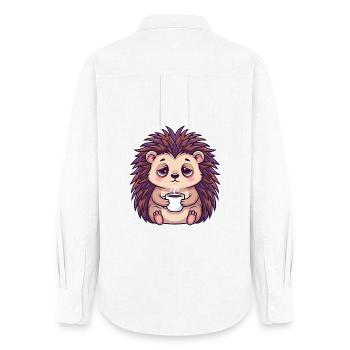 Süßer Igel Kaffee Koffein Cartoon Büroarbeiter - Frauen Oxford Hemd - Weiß - Hinten - AI Model Female 172 light (172cm)