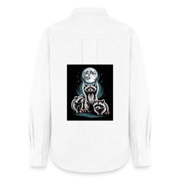 Raccoons Under Full Moon Night Forest - Women's Oxford Shirt - white - Back - AI Model Female 172 light (172cm)