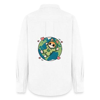 Chat écolo vert sur la planète Terre - Chemise Oxford Femme - blanc - Dos - AI Model Female 172 light (172cm)