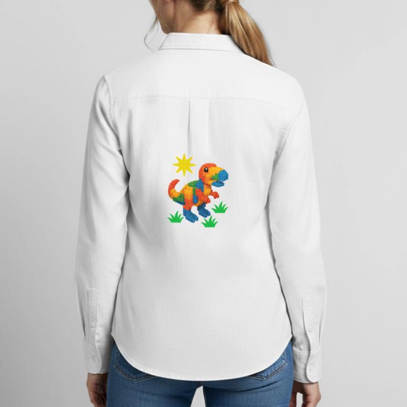 Dinosaur Made Of Bricks Creative Block Builder Women's Oxford Shirt