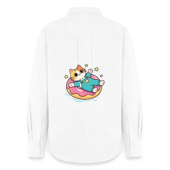 Chat sur donut flottant pastel - Chemise Oxford Femme - blanc - Dos - AI Model Female 172 light (172cm)