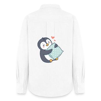 Kuscheliger Pinguin und Polka Dot Kissen - Frauen Oxford Hemd - Weiß - Hinten - AI Model Female 172 light (172cm)
