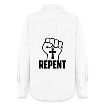 Repent - Holy Christianity Logo - Women's Oxford Shirt - white - Back - AI Model Female 172 light (172cm)