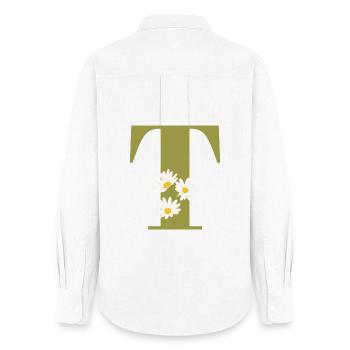 Lettre t vert marguerites - Chemise Oxford Femme - blanc - Dos - AI Model Female 172 light (172cm)