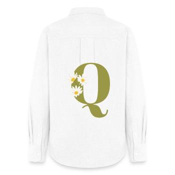 Lettre q vert marguerites - Chemise Oxford Femme - blanc - Dos - AI Model Female 172 light (172cm)