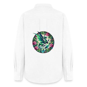 Phénix verdoyant à Rose Circle - Chemise Oxford Femme - blanc - Dos - AI Model Female 172 light (172cm)
