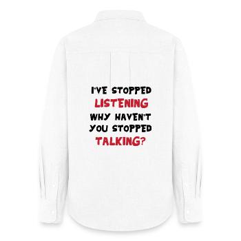 I'm not listening – sarcastic saying funny - Women's Oxford Shirt - white - Back - AI Model Female 172 light (172cm)