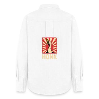 Honk - Funny Goose Propaganda Poster - Women's Oxford Shirt - white - Back - AI Model Female 172 light (172cm)