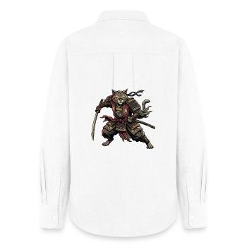Katzen-Samurai Krieger - Frauen Oxford Hemd - Weiß - Hinten - AI Model Female 172 light (172cm)